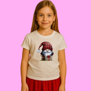 Tricou Gnome Cu Caciula In Carouri, din bumbac 100%, tricou alb, Copii | Dama | Barbat - Img 2