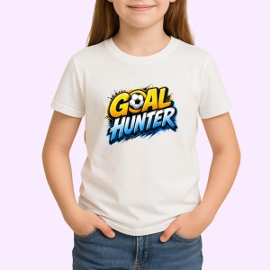 Tricou Goal Hunter Text 3D Galben Albastru V2, din bumbac 100% , tricou alb pentru Copii | Dama | Barbat - Img 2