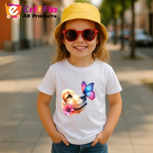 Tricou Golden Retriever cu fluture pe nas si fundal roz pastel Copii | Dama | Barbat Barbat - Img 14