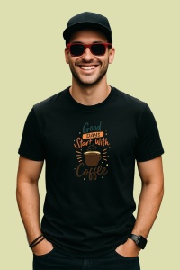 Tricou Good Days Start Coffee, din bumbac 100%, tricou negru, Dama | Barbat - Img 2