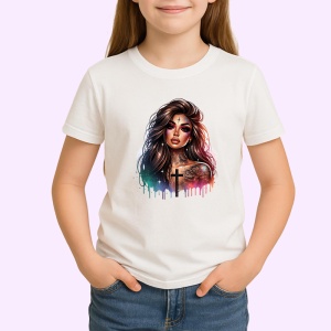 Tricou gothic tattoo girl cross chest, fata gotica tatuata cu cruce pe piept, Copii | Dama | Barbat - Img 3