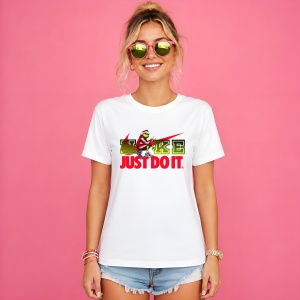Tricou Grinch Craciun Logo Rosu Verde Just Do It Urban Holiday, din bumbac 100% Copii | Dama | Barbat - Img 3