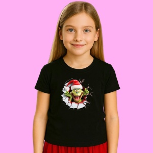 Tricou Grinch Cu Fundal Gri Si Privire Vesela Craciun, din bumbac 100% Copii | Dama | Barbat