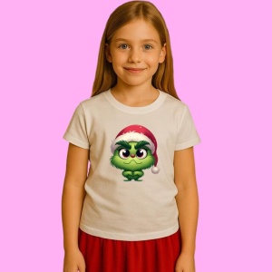 Tricou Grinch Cu Ochi Mari In Caciula Pufoasa, din bumbac 100%, tricou alb, Copii | Dama | Barbat