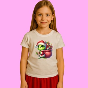 Tricou Grinch Cu Sacul Plin De Daruri, din bumbac 100%, tricou alb, Copii | Dama | Barbat - Img 2