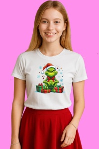 Tricou Grinch Cu Zapada Si Cadouri, din bumbac 100% Copii | Dama | Barbat - Img 3