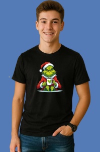 Tricou Grinch Fericit Cu Cana, din bumbac 100% Copii | Dama | Barbat - Img 2