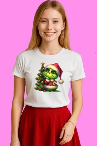 Tricou Grinch Langa Brad Impodobit De Craciun, din bumbac 100%, tricou alb, Copii | Dama | Barbat - Img 3