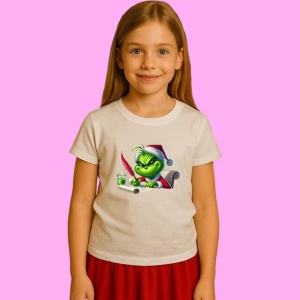 Tricou Grinch Scrie Lista De Craciun Cu Pana Rosie, din bumbac 100%, tricou alb, Copii | Dama | Barbat - Img 2