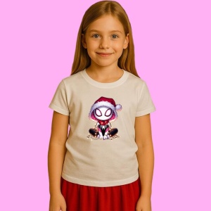 Tricou Gwen Christmas Chibi Cu Cana, din bumbac 100%, tricou alb, Copii | Dama | Barbat - Img 2