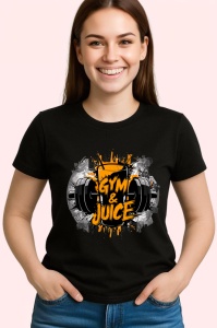 Tricou Gym And Juice Ilustratie Haltere, Copii | Dama | Barbat, culoare negru - Img 3