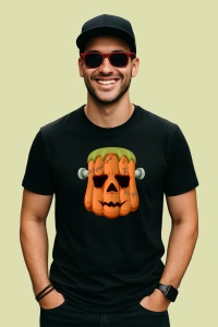 Tricou Halloween Frankenstein Cap, din bumbac 100%, tricou negru, Dama | Barbat - Img 2