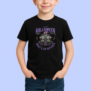 Tricou Happy Halloween Vrajitoare Cazan Verde V3, din bumbac 100%, tricou negru Copii | Dama | Barbat - Img 2