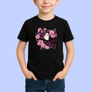 Tricou Happy Womens Day Ilustratie Par Floral V3, din bumbac 100%, tricou negru Copii | Dama | Barbat