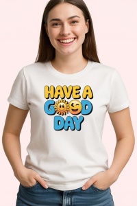 Tricou Have A Good Day Soare Zambitor Font Galben Albastru, din bumbac 100% , tricou alb pentru Copii | Dama | Barbat - Img 3