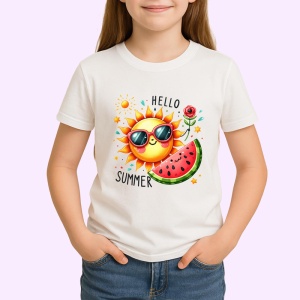 Tricou Hello summer cu soare si felie de pepene grafica vesela Copii | Dama | Barbat Barbat - Img 4