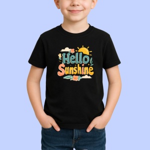 Tricou Hello Sunshine Text Vintage Soare V1, din bumbac 100%, tricou negru Copii | Dama | Barbat - Img 2