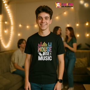Tricou House Music Bara Sunet Colorata, Copii | Dama | Barbat, culoare negru - Img 6