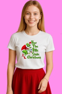 Tricou How The Bills Stole Christmas Full Text Green, din bumbac 100%, tricou alb, Copii | Dama | Barbat - Img 3
