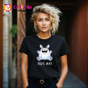 Tricou Hug Me Rabbit, din bumbac 100%, tricou negru, Dama | Barbat - Img 6