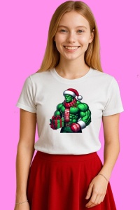 Tricou Hulk Christmas Cu Sac Cadouri Si Brad, din bumbac 100%, tricou alb, Copii | Dama | Barbat - Img 3