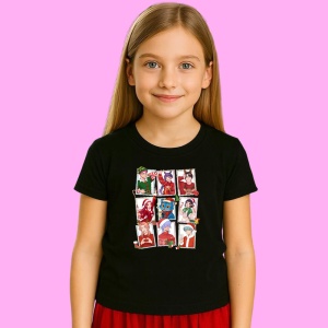Tricou Huntrix K Pop Hunters Demon Colaj Carduri Personaje, din bumbac 100%, tricou negru, Copii | Dama | Barbat - Img 2