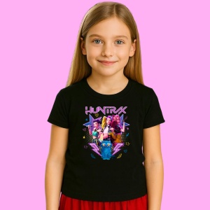 Tricou Huntrix K Pop Hunters Demon Colaj Huntrix Cu Mascota Derpy, din bumbac 100%, tricou negru, Copii | Dama | Barbat