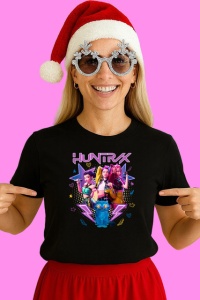 Tricou Huntrix K Pop Hunters Demon Colaj Huntrix Cu Mascota Derpy, din bumbac 100%, tricou negru, Copii | Dama | Barbat - Img 2