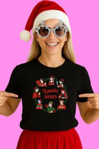 Tricou Huntrix K Pop Hunters Demon Colaj Nume Emily 2025 Craciun, din bumbac 100%, tricou negru, Copii | Dama | Barbat - Img 2