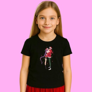 Tricou Huntrix K Pop Hunters Demon Cuplu Imbratisat Tinuta Santa, din bumbac 100%, tricou negru, Copii | Dama | Barbat - Img 2