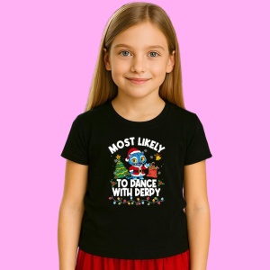 Tricou Huntrix K Pop Hunters Demon Derpy Mascot Christmas, din bumbac 100%, tricou negru, Copii | Dama | Barbat - Img 2