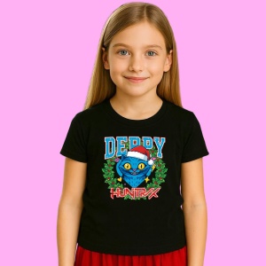 Tricou Huntrix K Pop Hunters Demon Derry Pisica Personaj Craciun, din bumbac 100%, tricou negru, Copii | Dama | Barbat - Img 2