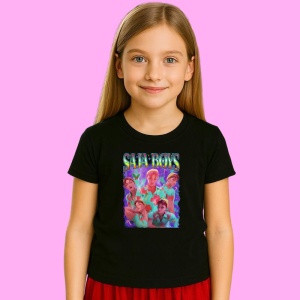Tricou Huntrix K Pop Hunters Demon Eroine Fundal Stelar, din bumbac 100%, tricou negru, Copii | Dama | Barbat - Img 2