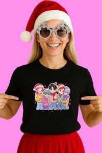 Tricou Huntrix K Pop Hunters Demon Grup Copii Costume Festive, din bumbac 100%, tricou negru, Copii | Dama | Barbat - Img 3