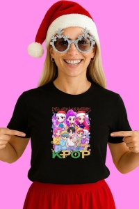 Tricou Huntrix K Pop Hunters Demon Grup Copii Kpop Ilustratie, din bumbac 100%, tricou negru, Copii | Dama | Barbat - Img 2
