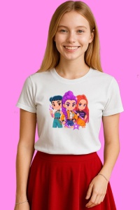 Tricou Huntrix K Pop Hunters Demon Grup Fete Ilustratie Colorata, din bumbac 100%, tricou alb, Copii | Dama | Barbat - Img 3