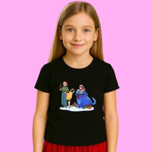 Tricou Huntrix K Pop Hunters Demon Personaj Copil Cu Pisica Albastra, din bumbac 100%, tricou negru, Copii | Dama | Barbat - Img 2
