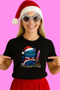 Tricou Huntrix K Pop Hunters Demon Pisica Albastra Sabia Cristal, din bumbac 100%, tricou negru, Copii | Dama | Barbat - Img 2