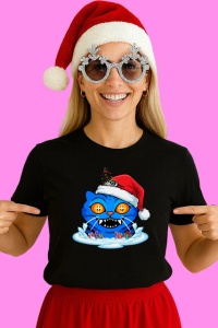 Tricou Huntrix K Pop Hunters Demon Pisica Albastra Santa Gheata, din bumbac 100%, tricou negru, Copii | Dama | Barbat - Img 3