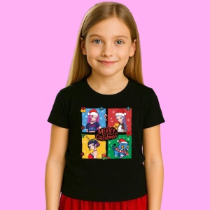 Tricou Huntrix K Pop Hunters Demon Poster Merry Christmas Colorat, din bumbac 100%, tricou negru, Copii | Dama | Barbat - Img 2