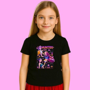 Tricou Huntrix K Pop Hunters Demon Rumi Zoey Mira Poster Star, din bumbac 100%, tricou negru, Copii | Dama | Barbat - Img 2