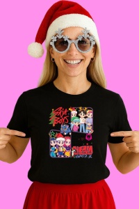 Tricou Huntrix K Pop Hunters Demon Saiyaboys Poster Ilustratie Colorata, din bumbac 100%, tricou negru, Copii | Dama | Barbat - Img 3