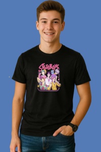 Tricou Huntrix K Pop Hunters Demon Saja Boys Desen Artistic, din bumbac 100%, tricou negru, Copii | Dama | Barbat - Img 3