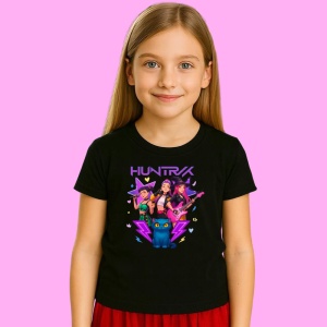 Tricou Huntrix K Pop Hunters Demon Trio Fete Chitara Rock, din bumbac 100%, tricou negru, Copii | Dama | Barbat - Img 2