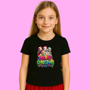 Tricou Huntrix K Pop Hunters Demon Trio Fete Merry Christmas Graffiti, din bumbac 100%, tricou negru, Copii | Dama | Barbat