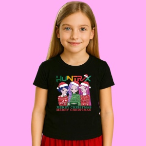 Tricou Huntrix K Pop Hunters Demon Trio Fete Merry Christmas Text, din bumbac 100%, tricou negru, Copii | Dama | Barbat - Img 2