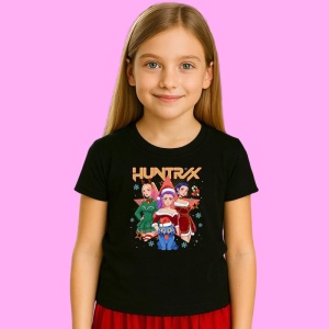 Tricou Huntrix K Pop Hunters Demon Trio Fete Verde Cu Pisica, din bumbac 100%, tricou negru, Copii | Dama | Barbat - Img 2