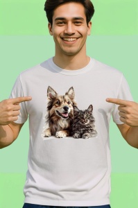 Tricou Husky Siberian si pisica gri legatura puternica Copii | Dama | Barbat Barbat - Img 2