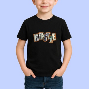 Tricou Hustle Bani Si Litere Design Urban, din bumbac 100%, tricou negru Copii | Dama | Barbat - Img 2