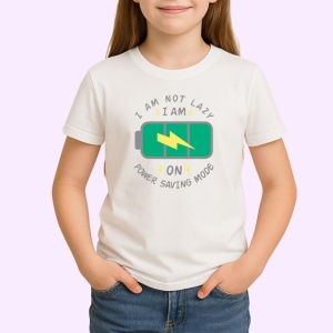Tricou I Am Not Lazy Power Saving Mode Baterie Verde, din bumbac 100% , tricou alb pentru Copii | Dama | Barbat - Img 1